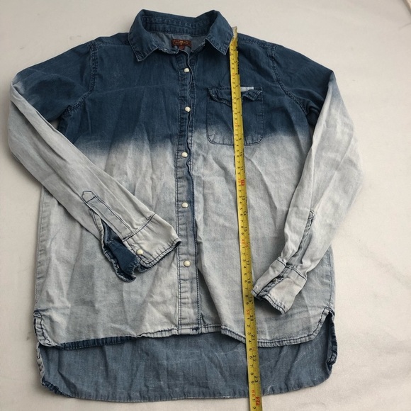 7 for all Mankind denim ombré snap long sleeve button down shirt - Picture 4 of 6